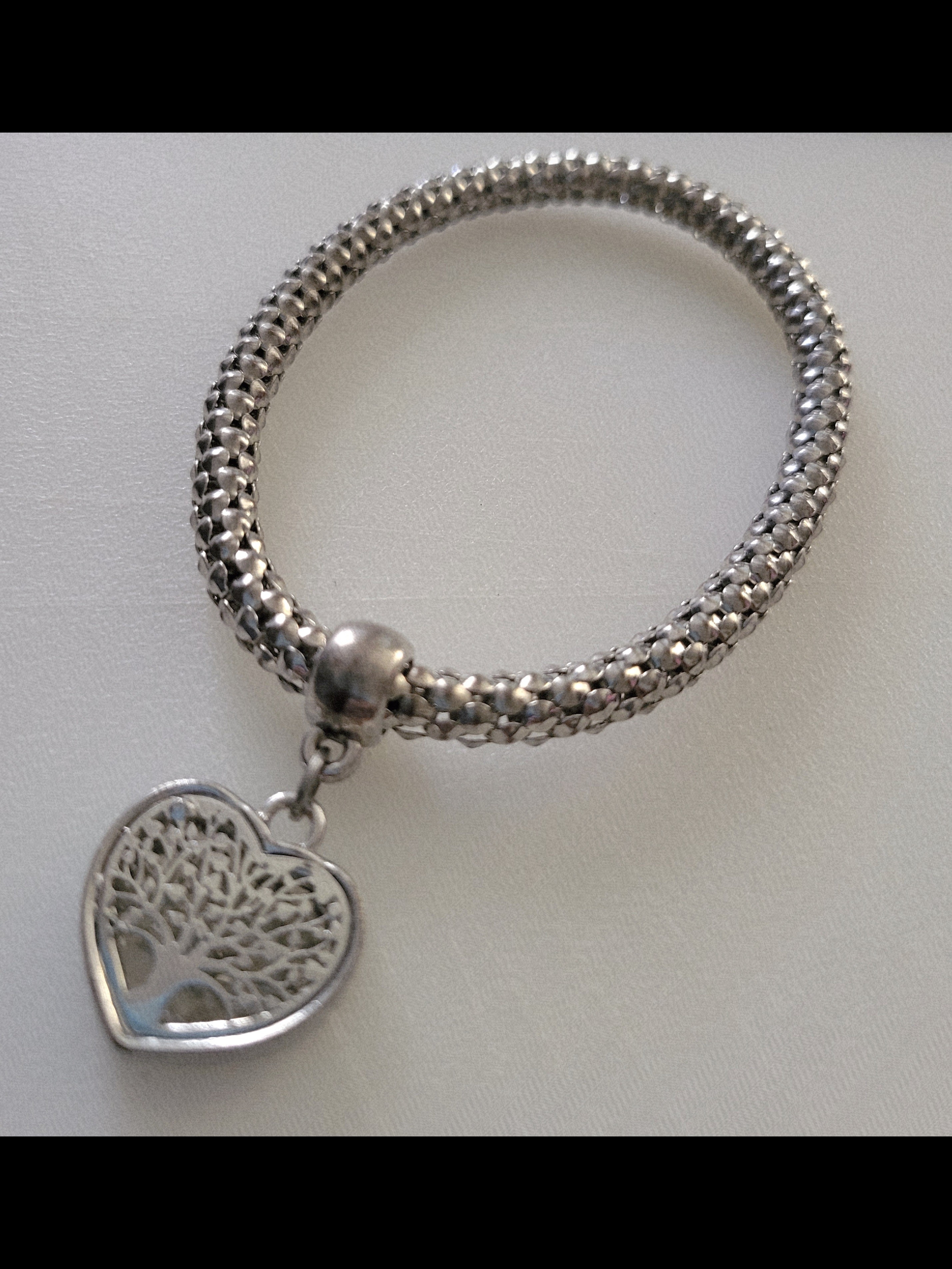 SterlingStyle Heart Tree Charm Bracelet  Silver Tone